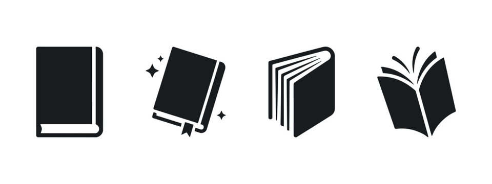 Four black silhouettes of closed and open books depict literature and learning