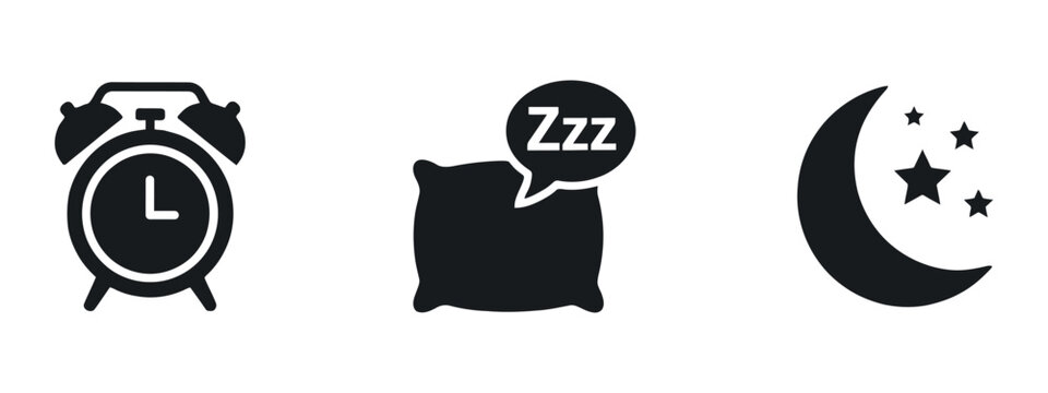 Alarm clock pillow with speech bubble and crescent moon with stars silhouettes