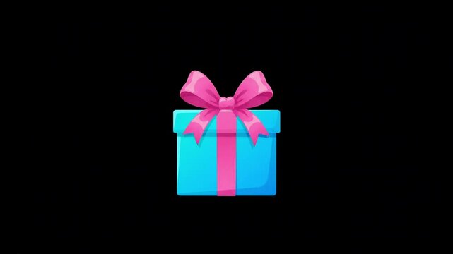 a blue gift box with a vibrant pink ribbon bow isolated on a black background