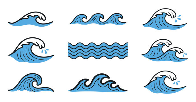 Collection of wave forms depicted as a blue vector illustration