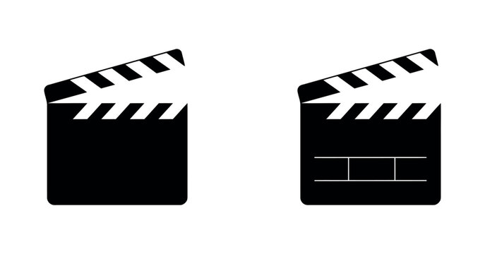 Two black silhouettes of clapperboards represent filmmaking and production