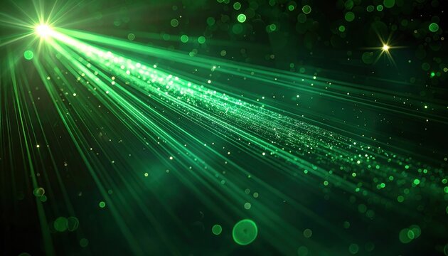 Emerald green light leak effect on a black background, glowing green rays, soft bokeh, cinematic lens flare, retro film aesthetic, subtle grain