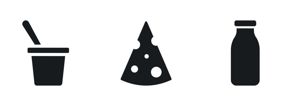 Yogurt cheese and milk silhouettes depict dairy products in a flat style