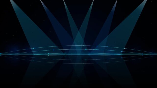 Blue Spotlight Rays with Glowing Rings Stage Background