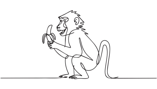 Title: Continuous simple black line art drawing of a Baboon in a minimalist style on a white background.