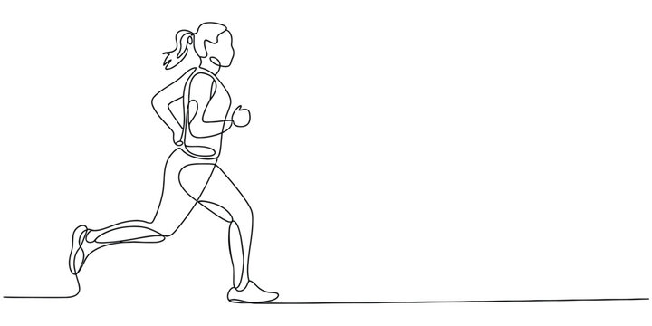 Continuous single line drawing of a woman running fast Vector, illustration