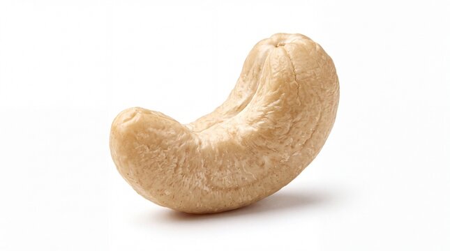 Single raw cashew nut isolated on a light surface