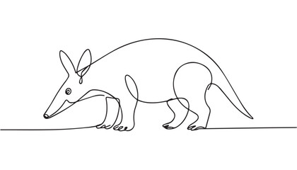 Naklejka premium Title: Continuous simple black line art drawing of a aardvark in a minimalist style on a white background.