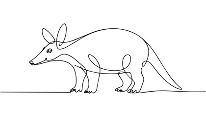 Naklejka premium Title: Continuous simple black line art drawing of a aardvark in a minimalist style on a white background.