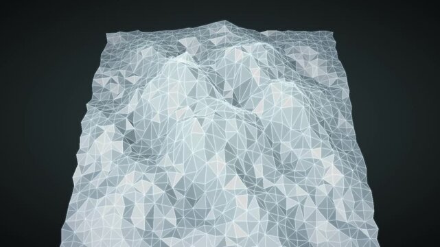 Rotating Low Poly Crystalline Terrain Mesh With Glowing Wireframe Edges Abstract Background Seamless Loop in bright black tones