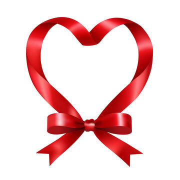 Red ribbon shaped as a heart with a bow vector illustration isolated on white background