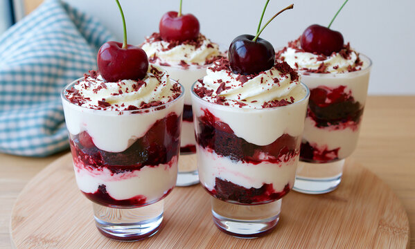 black forest trifles in big glass cups