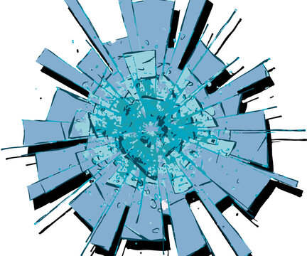 Vector graphic illustration of a shattered or cracked glass effect featuring a radial pattern in light and dark blue.