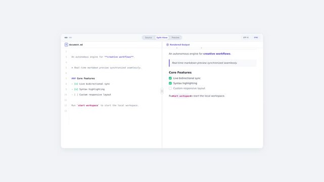 Wireframe markdown editor with split raw code and rendered preview