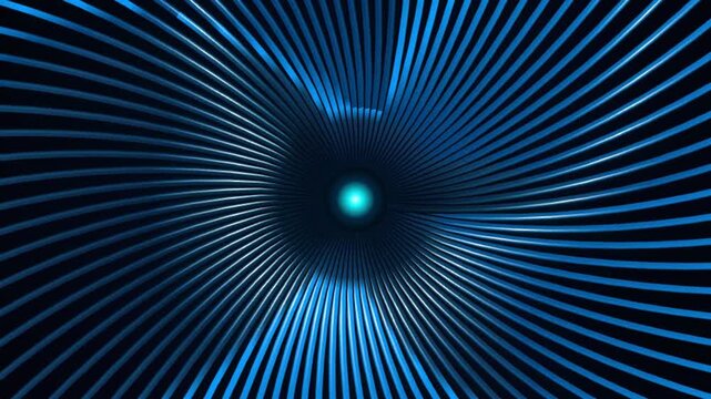 Abstract blue light tunnel with glowing center and radial motion speed lines 4K Motion Video