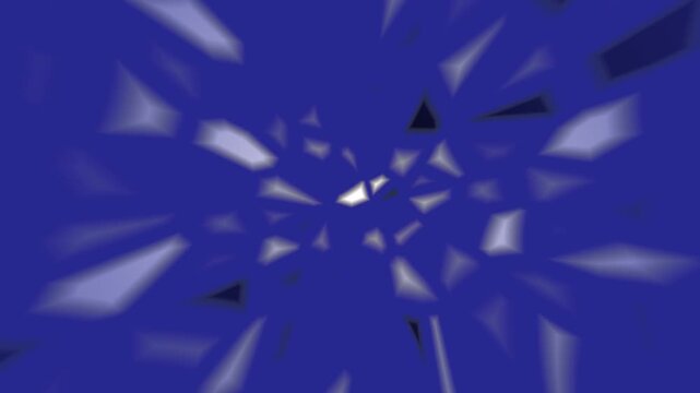 Abstract blue geometric background with dynamic radial fragments and motion