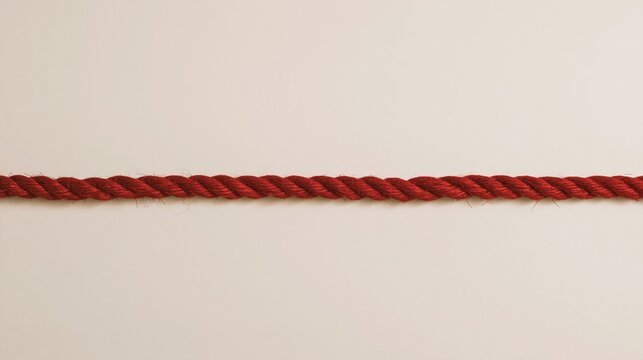 Red jute cord running horizontally across a warm clay taupe surface, featuring coarse tactile textures and copy space for craft packaging
