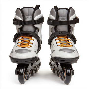 IPair of white aggressive inline roller skates isolated on white background