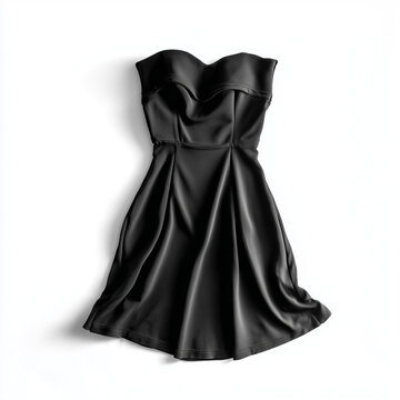 Elegant black strapless cocktail dress isolated on white background