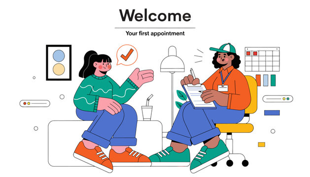 Mental Health Consultation: Therapist and Patient Discussing Wellbeing, First Appointment Welcome
