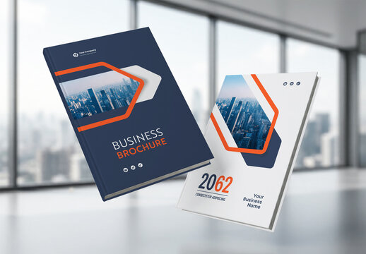 Business Report Cover Template &ndash; Orange and Blue Geometric Layout (A4)