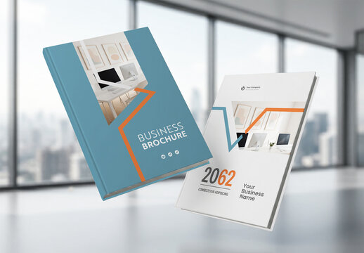 Business Report Cover Template &ndash; Orange and Blue  Geometric Layout (A4)