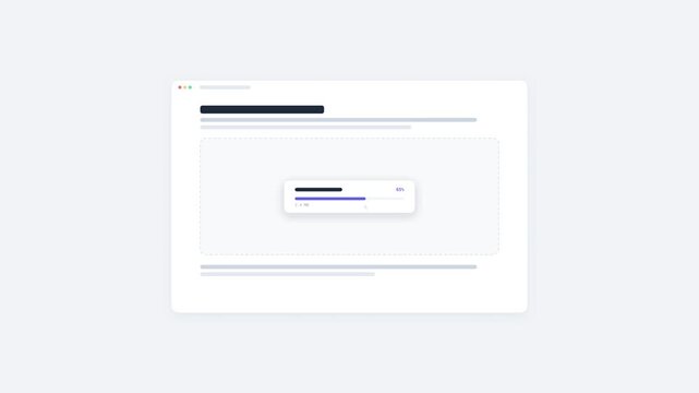 Wireframe image drop zone with preview card materializing and caption