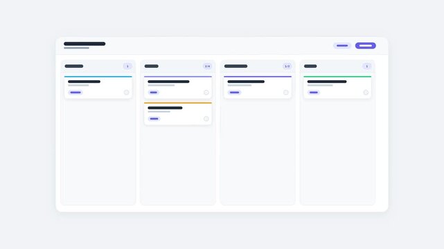 Wireframe kanban board with task cards sliding between columns and wip