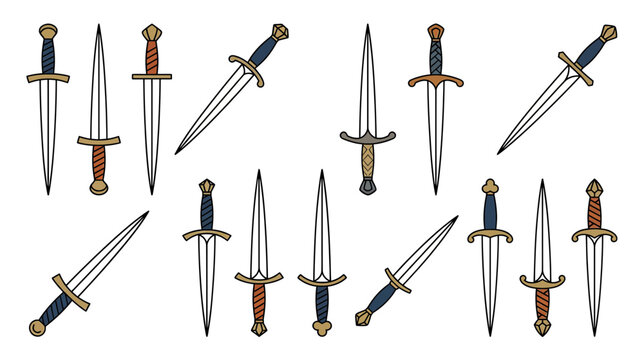 Collection of Dagger Weapon Icons Isolated