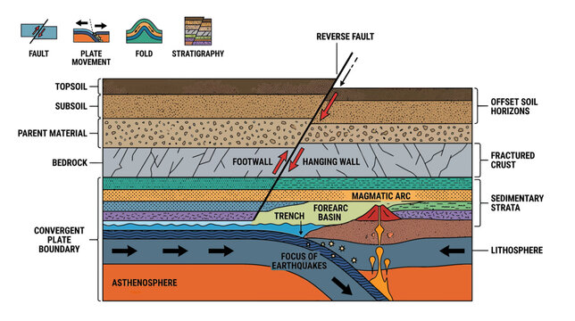 Geological Cross-Section of Convergent Plate Boundary