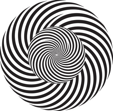 Abstract optical illusion with circular black and white spiral hypnotic pattern