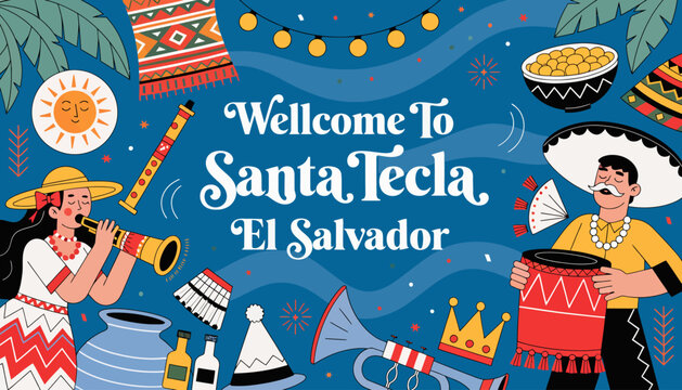 Welcome to Santa Tecla, El Salvador - Vibrant Latin American Celebration with Traditional Music and Fiesta Elements