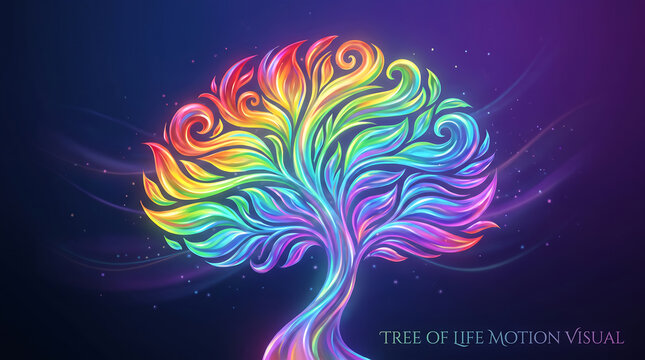 Colorful abstract glowing tree with vibrant neon light branches concept