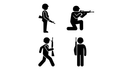 Naklejka premium Soldier silhouette icon set - military combat and tactical action figures