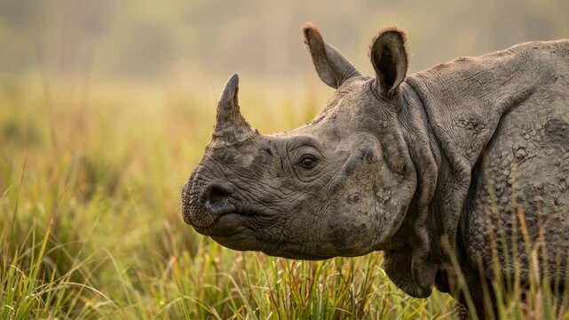 indian rhinoceros close up at morning light in kaziranga national park india video
