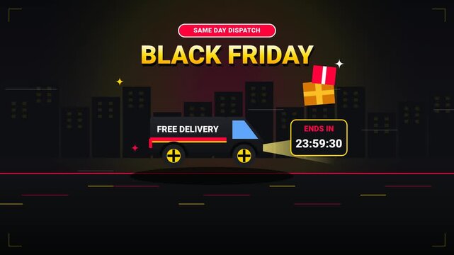 Black Friday Sale Same Day Dispatch and Free Delivery Animation