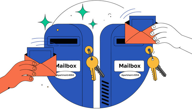 mailbox, keys, communication, exchange