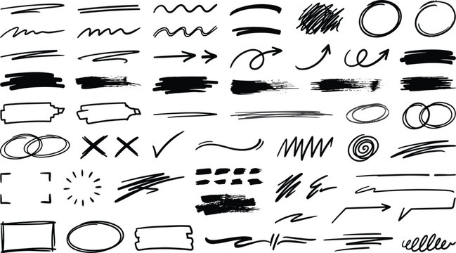 Hand Drawn Underline Scribble and Brush Stroke Vector Set