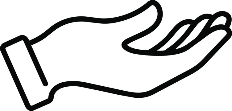 Simple line art icon of an open palm hand gesture isolated on a white background
