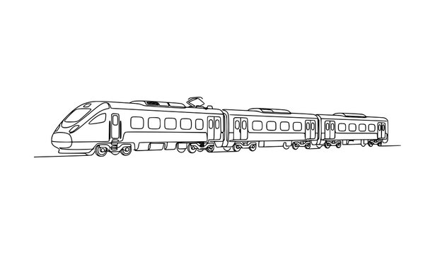 Minimalist passenger train continuous line drawing isolated on white background