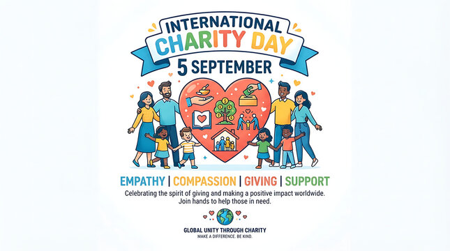 International Charity Day on September 5, this colorful design features diverse people