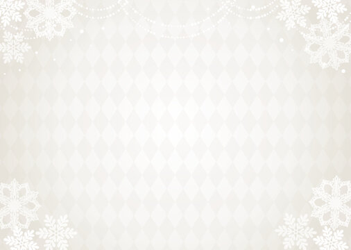 Elegant winter background with white snowflakes and argyle pattern for christmas card and copy space