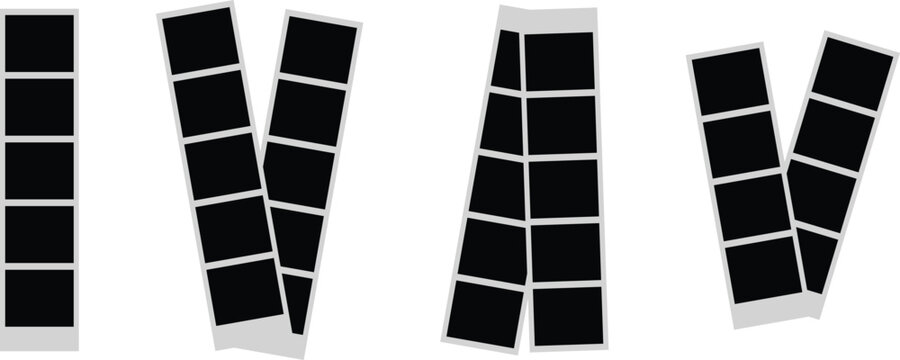 photo booth strip icon set. vertical picture frames and film strip graphic elements
