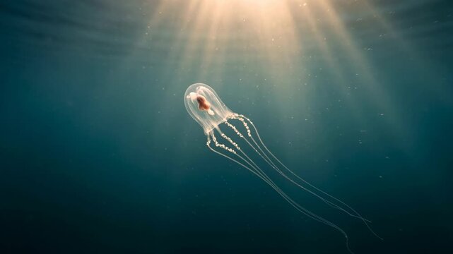 irukandji jellyfish underwater close up at morning light in queensland australia video