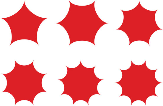 red star burst comic shapes icon set. pointed star polygon and curved burst explosion badge graphic elements for speech bubbles
