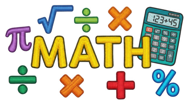 Colorful math symbols and letters illustration isolated on transparent background