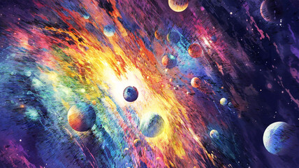 Colorful cosmic galaxy with planets and nebula © Abdul