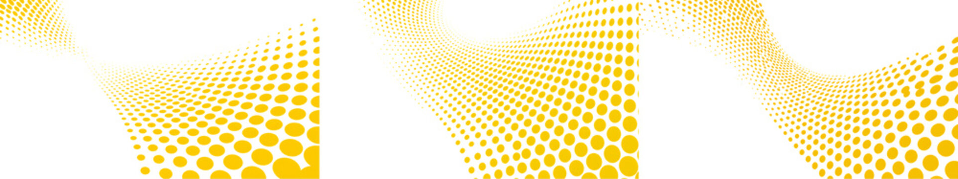 Set of abstract yellow halftone wave patterns isolated on transparent background