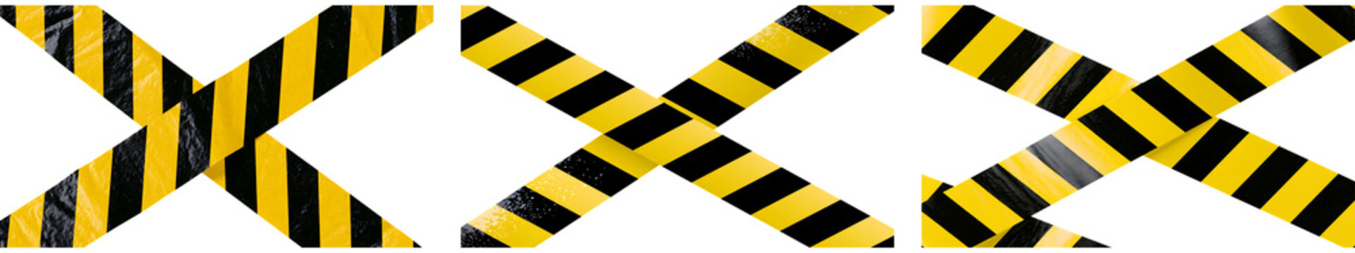 Crossed caution tapes isolated on transparent background