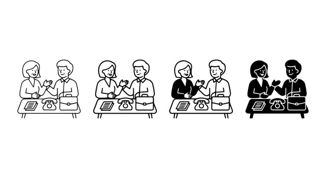 Business Meeting Icons, Collaboration Vector Set, Office Partnership Graphics, Teamwork Illustrations